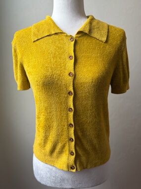 Urban Outfitters Adeline Mustard Button Front Knit Top NWT Petite SP